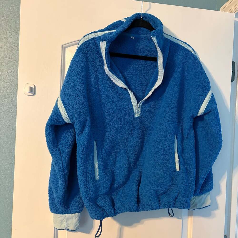 Kumufenc Women's Fleece Sweatshirts Half Zip Pullover, Blue, Small